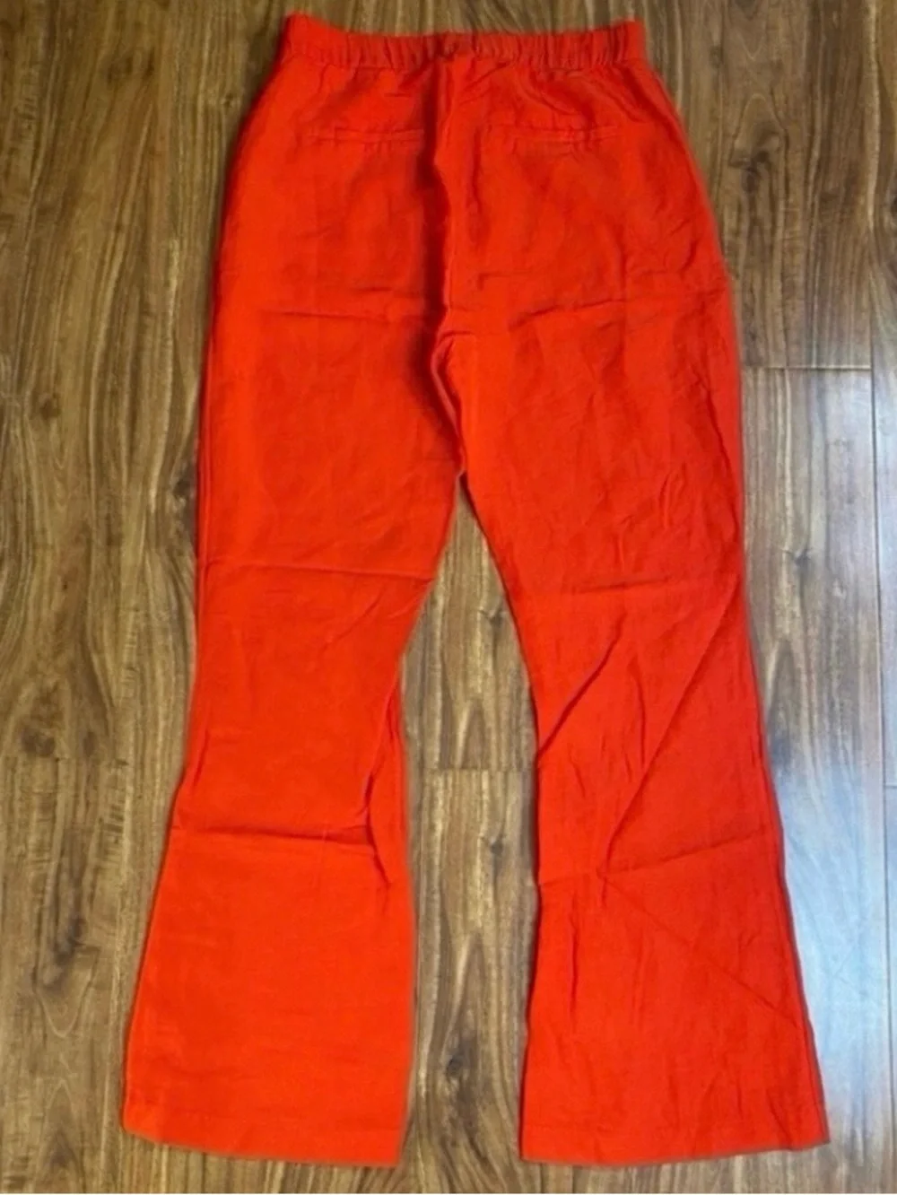 H&M Women's Orange Red Linen Mix High Waist Crop Flared Pants Size 10 Coastal
